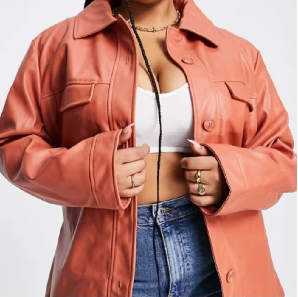 Faux leather belted jacket